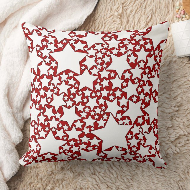Coussin Étoiles, Étoiles, Étoiles en Rouge et Blanc (Couverture)