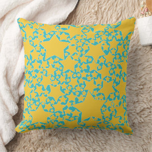 Coussin Étoiles, Étoiles, Étoiles en Turquoise et Jaune