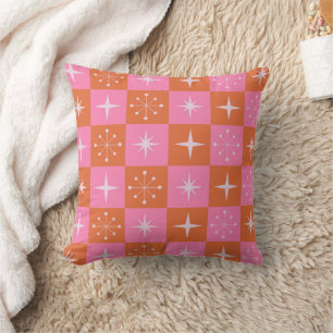 Coussin Étoiles explosées de milieu de siècle à carreaux r