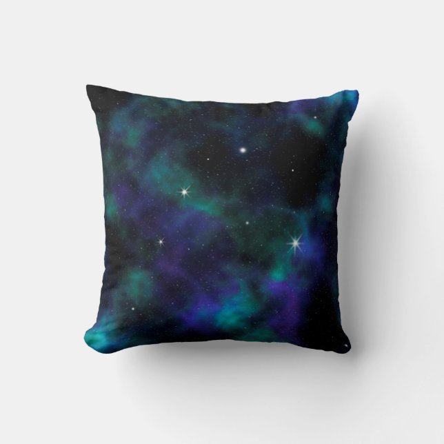 Coussin Etoiles galactiques bleues et vertes (Recto)