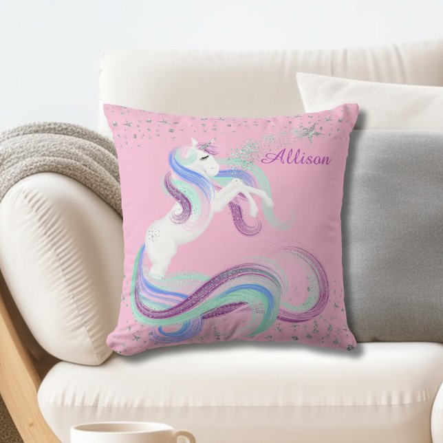 Coussin Étoiles Glittery Étincelle Unicorne rose (Créateur téléchargé)