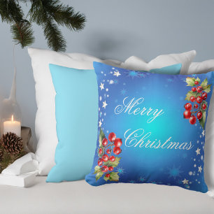 Coussin Étoiles hivernales bleues glaciales et joyeux Noël
