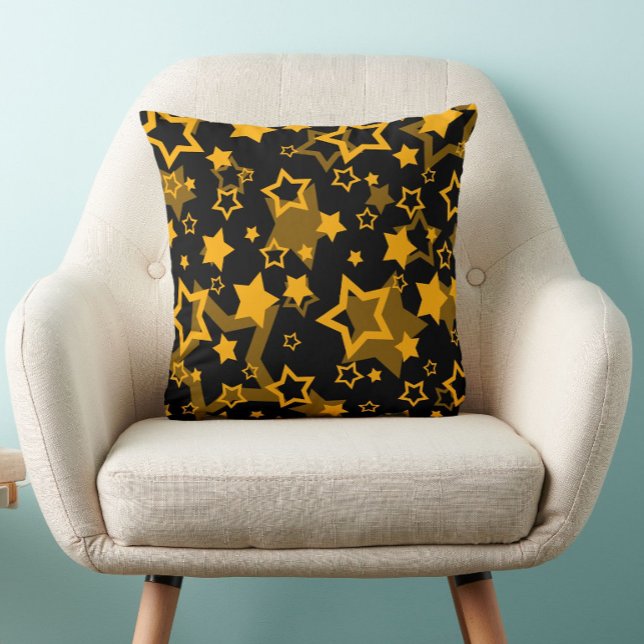 Coussin Étoiles Jaune Doré Pailleté Design  (Créateur téléchargé)
