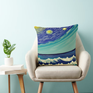 Coussin Étoiles lunaires bleues et blanches