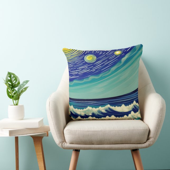 Coussin Étoiles lunaires bleues et blanches (Chaise)
