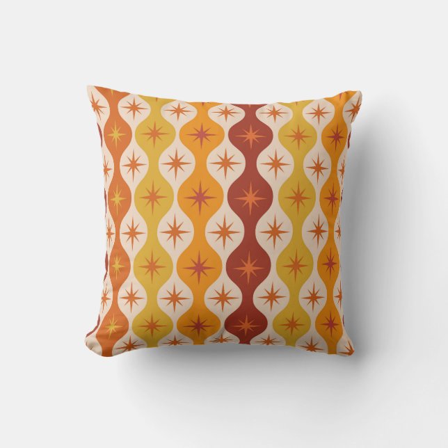 Coussin Étoiles Mod Orange Milieu de Siècle sur motif ogee (Recto)