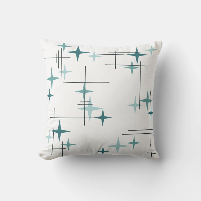 Coussin Étoiles modernes du milieu du siècle (Turquoise) (Recto)