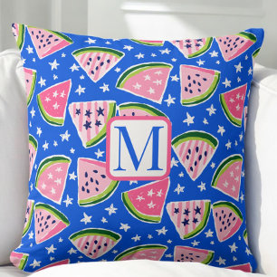 Coussin Etoiles Motifs Monogramme de pastèque rose