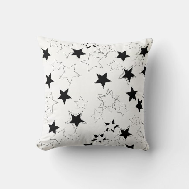 Coussin Étoiles Noir et Blanc de l'oreiller (Recto)