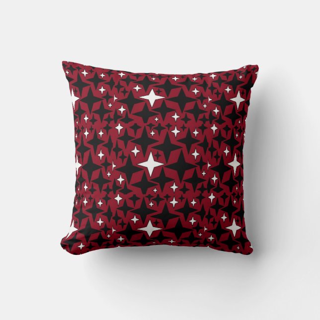 Coussin Étoiles Noir n Blanc w Arrière - plan rouge (Recto)