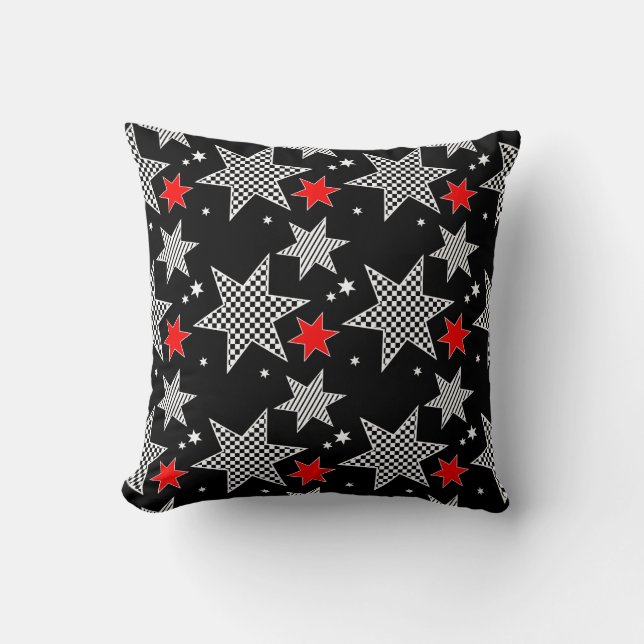 Coussin Étoiles noires, rouges et blanches (Recto)