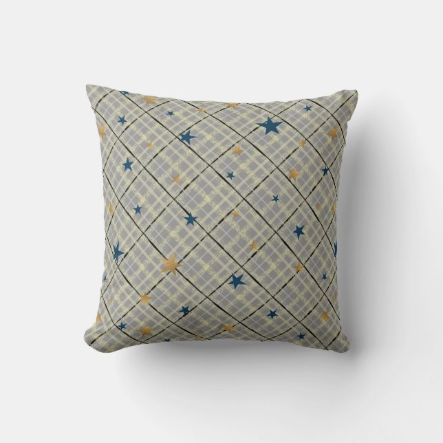 Coussin Etoiles or et bleu sur un arrière - plan gris à da (Recto)
