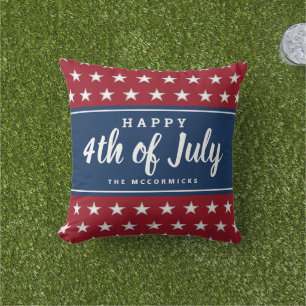Coussin Étoiles patriotiques modernes rayures Juillet 4 Mo