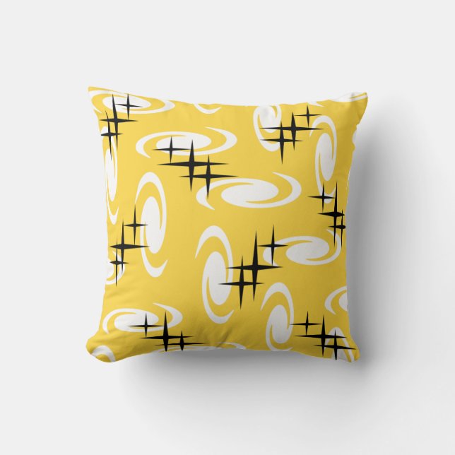 Coussin Étoiles rétro de l'âge atomique Motif Jaune (Recto)