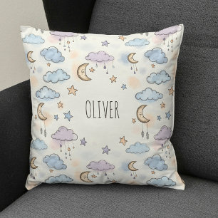 Coussin Étoiles rêveuses, lunes et nuages ​​duveteux 