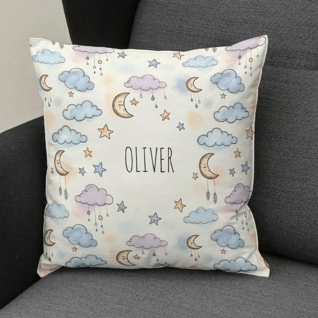 Coussin Étoiles rêveuses, lunes et nuages ​​duveteux  (Créateur téléchargé)