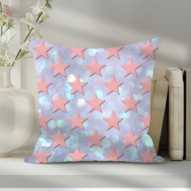 Coussin Étoiles roses Abstraites funky rétro avec Shimmer (Créateur téléchargé)