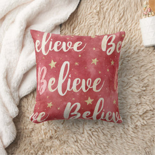 Coussin Étoiles Roses Blanches Croire Noël Or Rouge