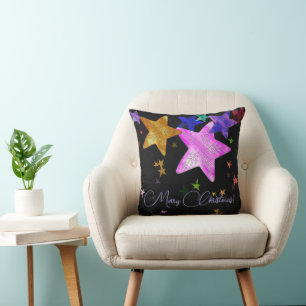 Coussin Étoiles scintillantes multicolores - Joyeux Noël !