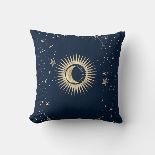 Coussin Étoiles Soleil Or Céleste Et Lune (Recto)