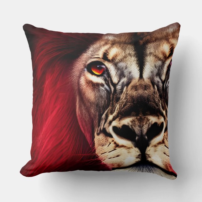 Coussin Étonnant Lion mâle sauvage de fleur (Recto)