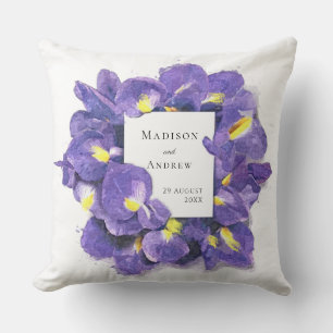Coussin Étonnant violet Irises Aquarelle Floral Mariage