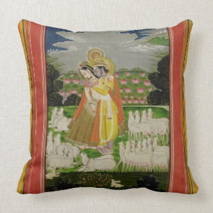 Coussin Étreinte de Radha et de Krishna dans un landscap