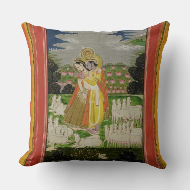 Coussin Étreinte de Radha et de Krishna dans un landscap (Recto)