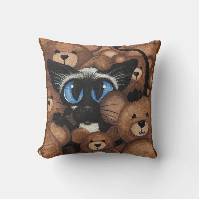 Coussin Étreinte d'ours de nounours de chat siamois par (Recto)
