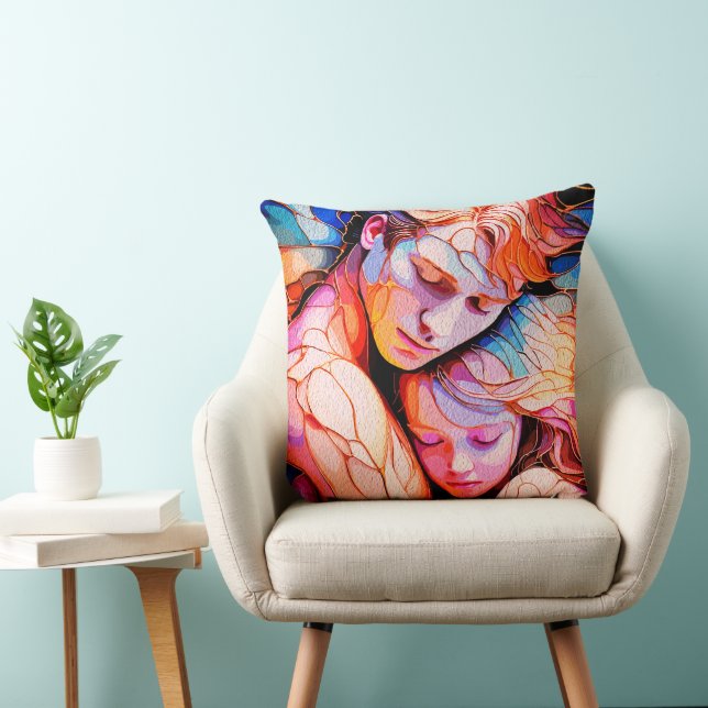 Coussin Étreinte du Gardien Éthéré – Vitrail Fantastique (Chaise)