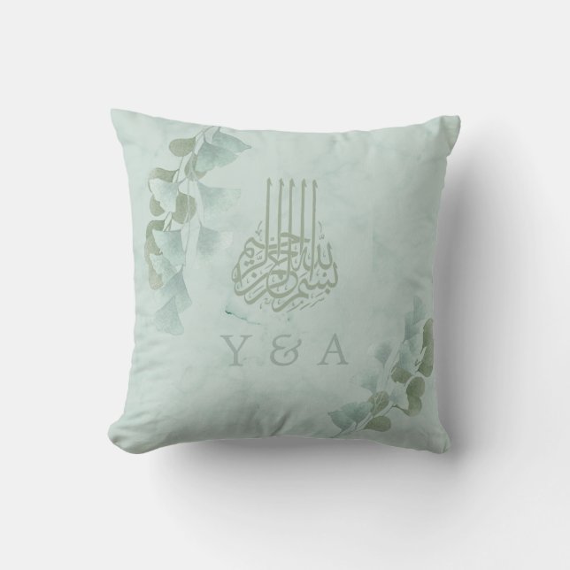 Coussin Eucalyptus Chic moderne islamique Mariage de Bismi (Recto)
