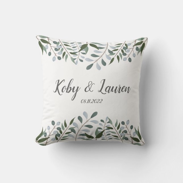 Coussin Eucalyptus Green Anniversaire Floral Date (Recto)