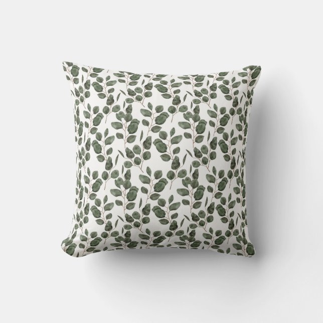 Coussin Eucalyptus Verdure Botanique Vert Blanc Tendance  (Recto)