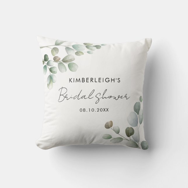 Coussin Eucalyptus verdure écriture Baby Shower de mariage (Recto)