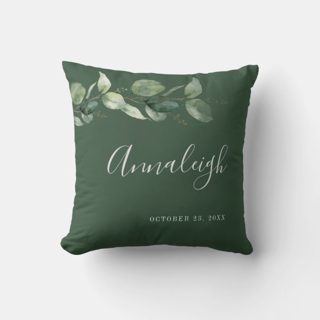 Coussin Eucalyptus Verdure Écriture Botanique Enterrement  (Recto)