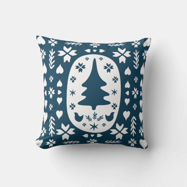 Coussin Europe Joyeux Noël folk doodart avec feu (Recto)