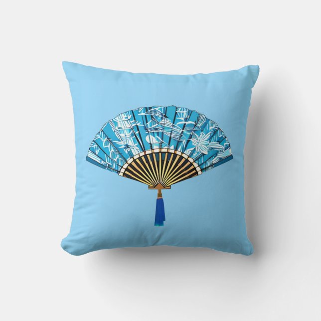 Coussin Éventail japonais en bleu turquoise et blanc (Recto)