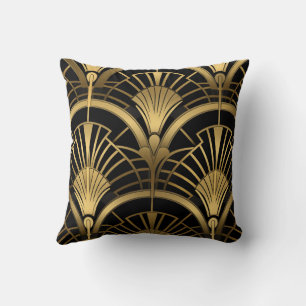 Coussin Éventails Gatsby - Noir et Or Art Déco