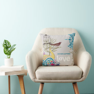 Coussin Everafter Bride Turquoise gris peacock Birdcage