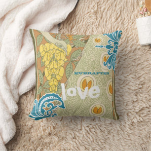 Coussin Everafter Bride Turquoise & Tangerine Peacock Bird