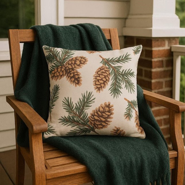 Coussin Evergreen and  Pinecone  Porch / Patio   (Decorate your porch with throw pillows.  A perfect winter season decoration )