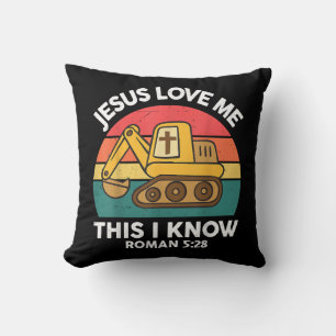 Coussin Excavatrice chrétienne Jésus m'aime je sais cela