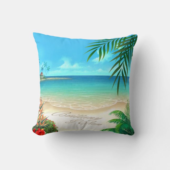 Coussin Exotic Beach Tropical me demande d'ajouter des nom (Recto)