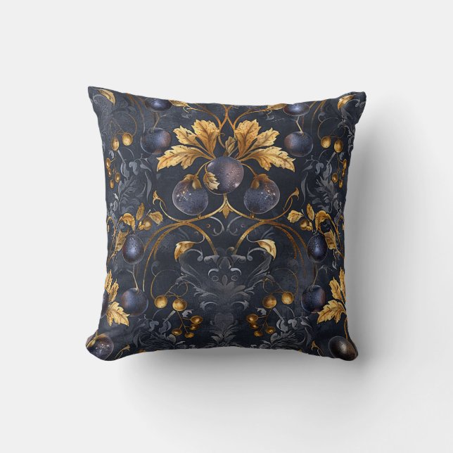 Coussin Exotique Black Berries Golden Feuille Royal Garden (Recto)