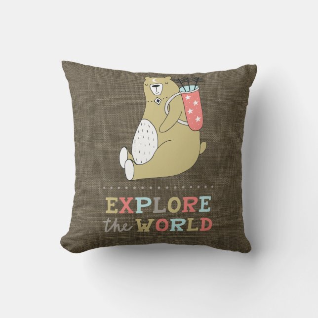Coussin Explorez le monde Boho Bear Kids (Recto)