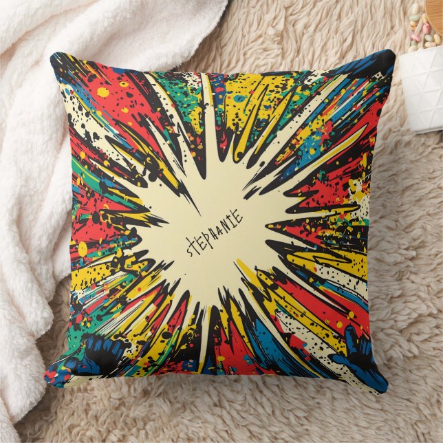 Coussin Explosion cinétique vibrante - Bande dessinée bleu (Couverture)