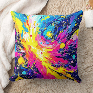 Coussin Explosion Cosmique : Art vibrant à éclaboussures