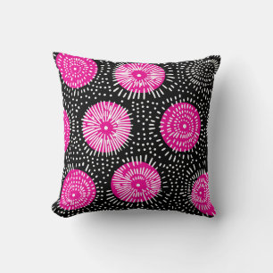 Coussin Explosion de gribouillis noir rose et blanc