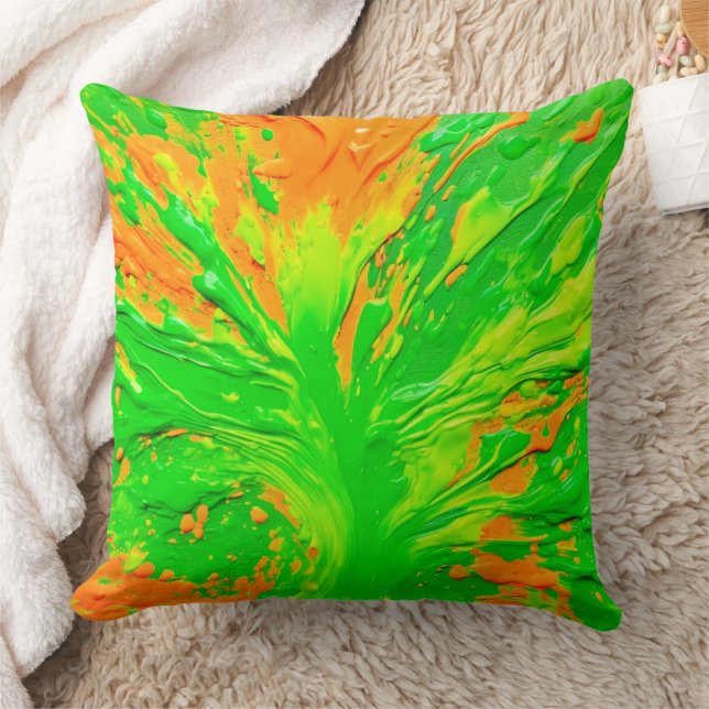 Coussin Explosion de peinture verte et orange (Couverture)