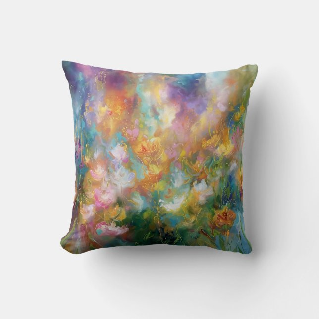 Coussin Explosion florale cosmique abstraite dans des coul (Recto)